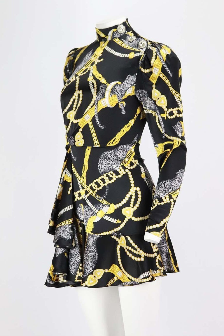 Alessandra Rich Crystal Embellished Printed Silk Satin Mini Dress IT 38 UK  6 at 1stDibs