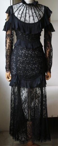 Alessandra Rich Cutout Ruffled Chantilly Lace Gown