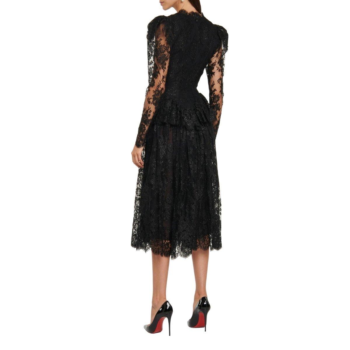 Black Alessandra Rich Embellished Tiered Lace Midi Dress IT40 US4