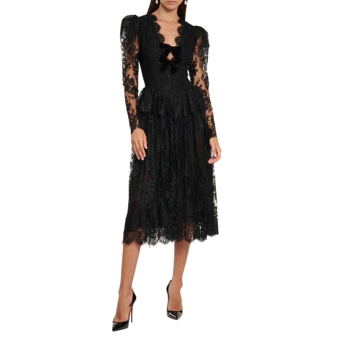 Alessandra Rich Embellished Tiered Lace Midi Dress IT40 US4 In New Condition In Brossard, QC