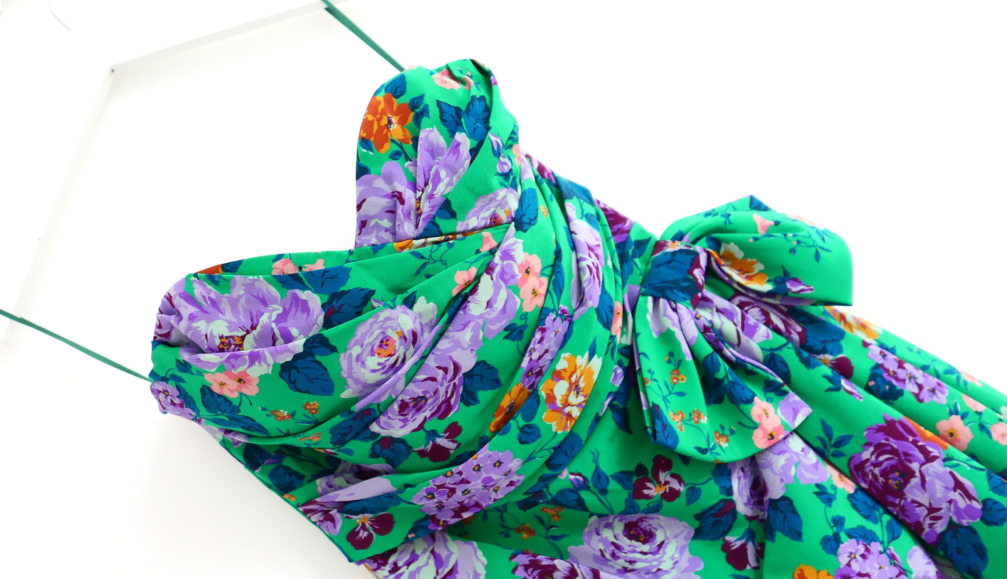 Blue Alessandra Rich Floral Print Silk Mini Dress For Sale