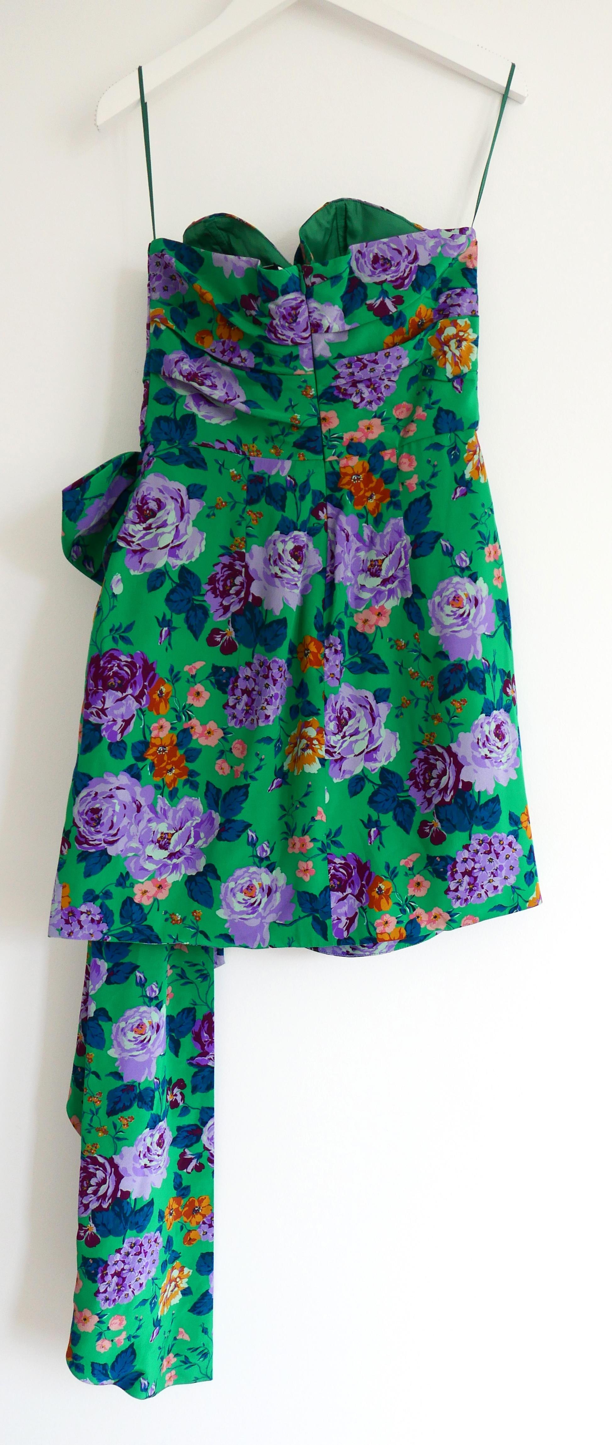 Alessandra Rich Floral Print Silk Mini Dress In New Condition For Sale In London, GB