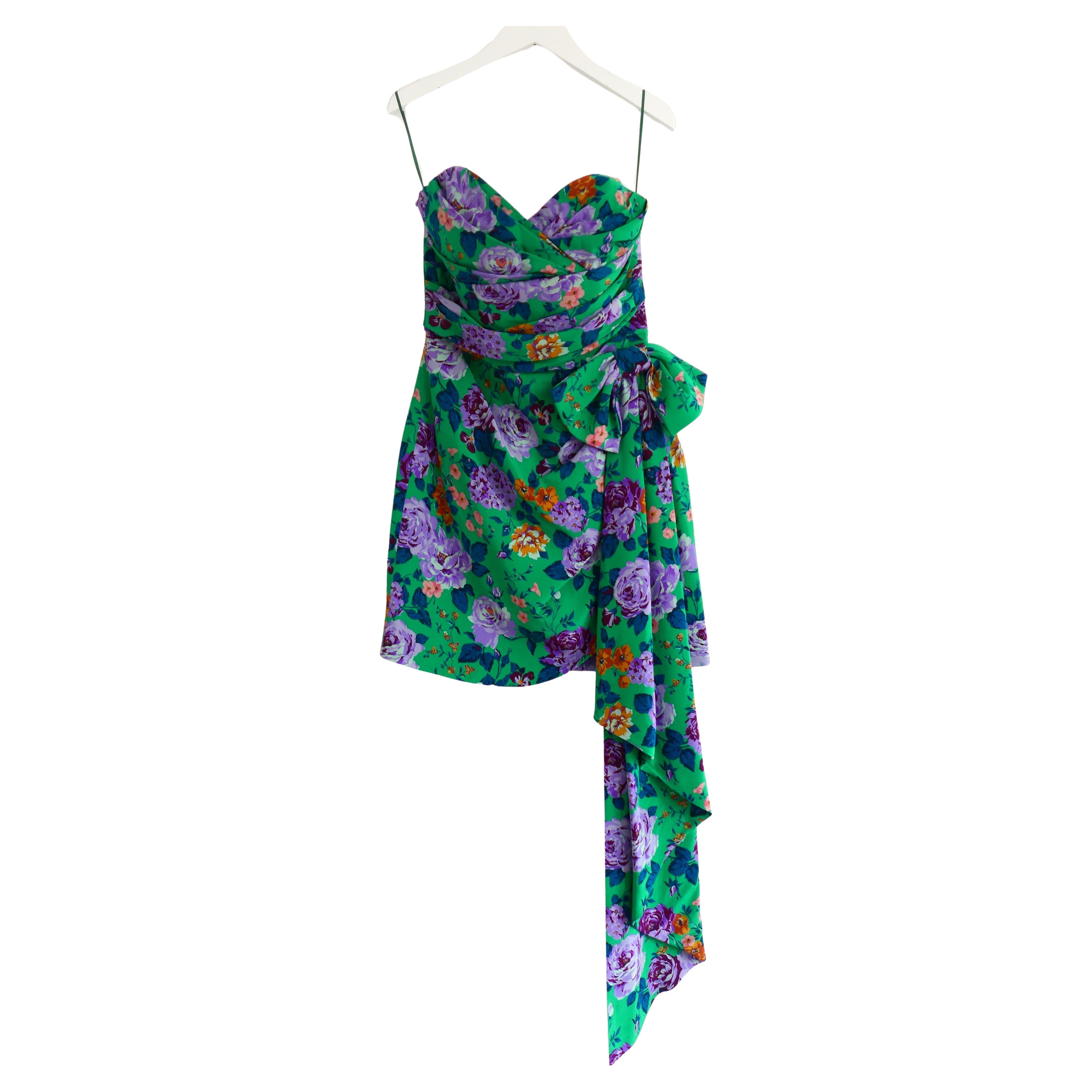 Alessandra Rich Floral Print Silk Mini Dress For Sale