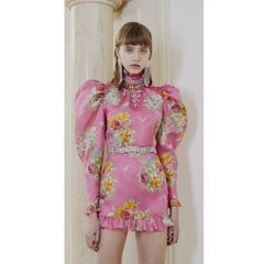 Alessandra Rich - Mini robe à manches bouffantes en soie à fleurs IT42 US6