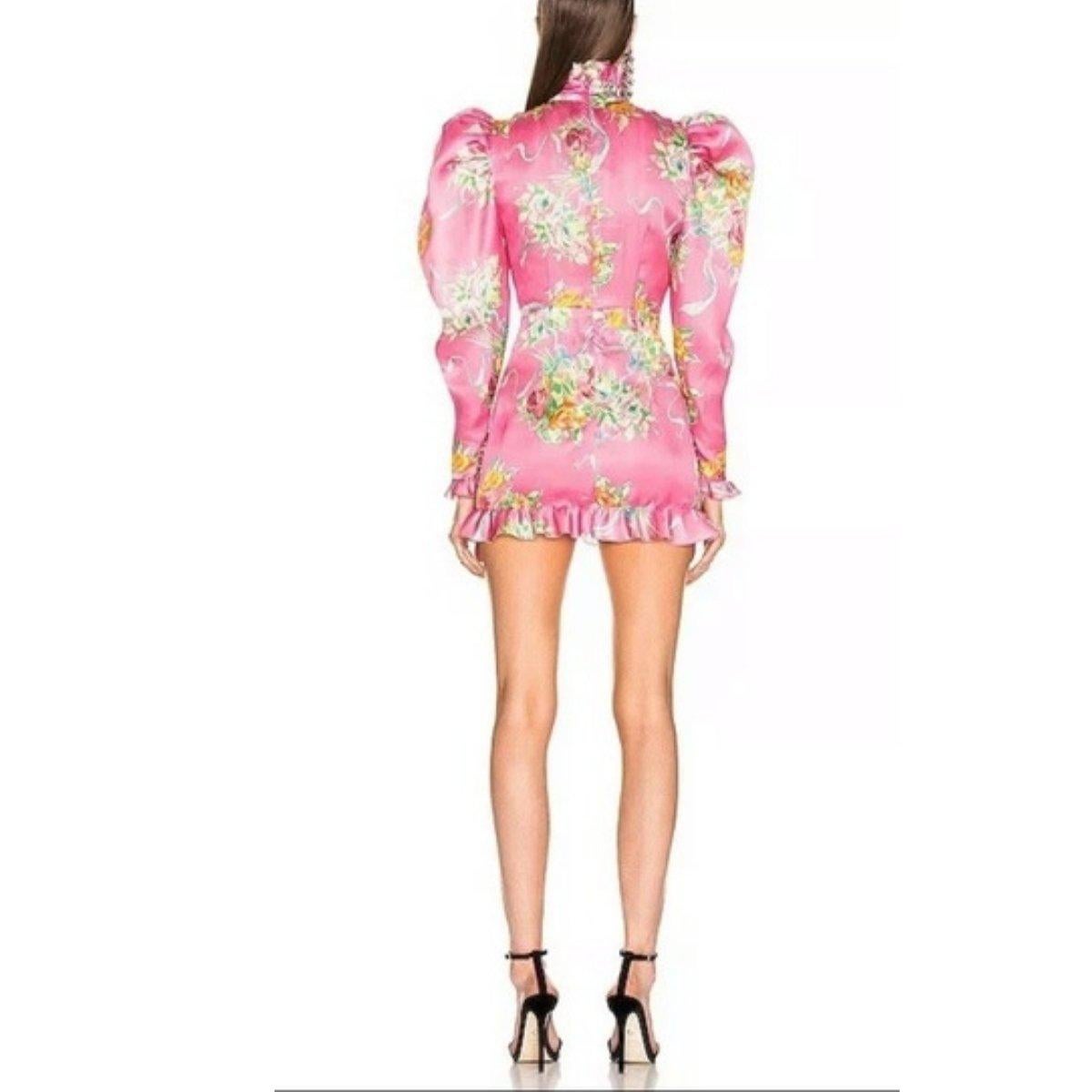 Alessandra Rich - Mini robe en soie à manches bouffantes à fleurs, taille IT 42 US 6 Pour femmes en vente