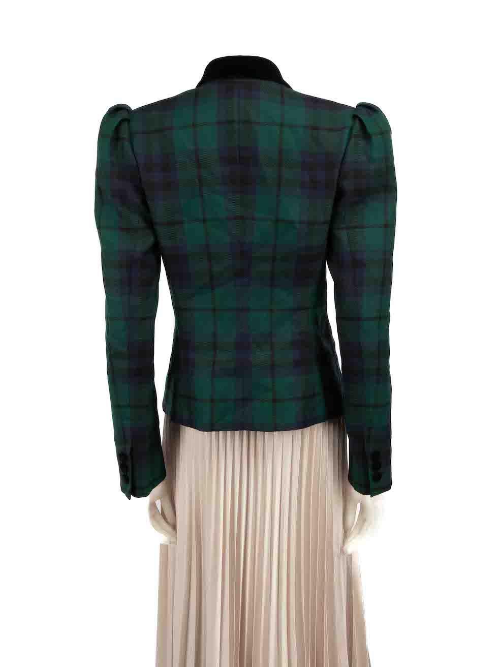 Alessandra Rich Green Wool Tartan Blazer Size L In New Condition In London, GB