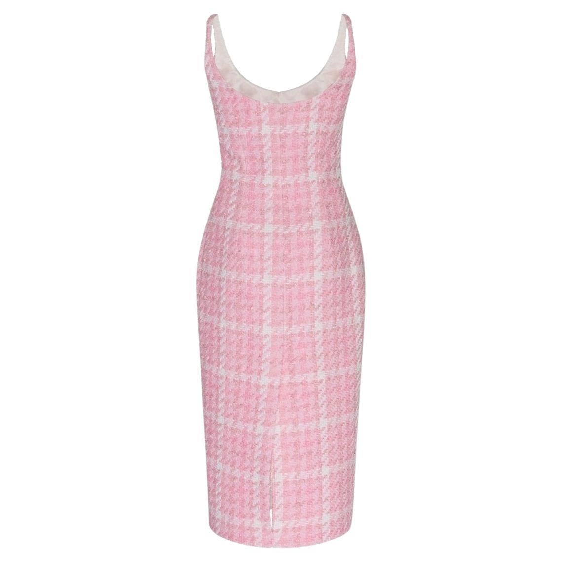 Alessandra Rich Houndstooth Tweed Midi Dress IT44 US8 For Sale