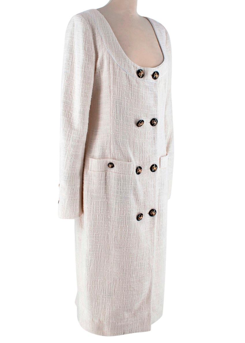 Alessandra Rich Ivory Cotton Tweed Double-Breasted Midi Dress
 

 - Signature vintage-inspired cut by Alessandra Rich, referencing 1940's style
 - Soft, lightly textured ivory tweed weave cut in a tailored coat-dress silhouette
 - Double-breasted,