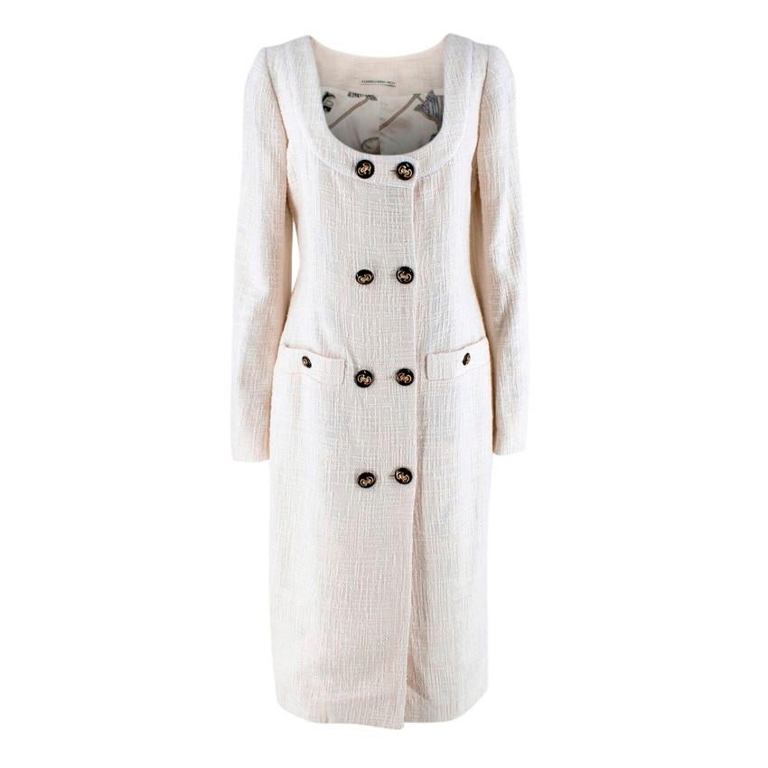 Alessandra Rich Ivory Cotton Tweed Double-Breasted Midi Dress - US 8 For Sale