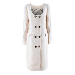 Alessandra Rich Ivory Cotton Tweed Double-Breasted Midi Dress - US 8