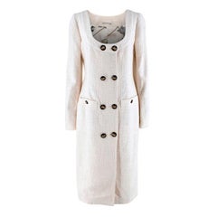 Alessandra Rich - Vestito midi doppiopetto in cotone e tweed color avorio - US 8