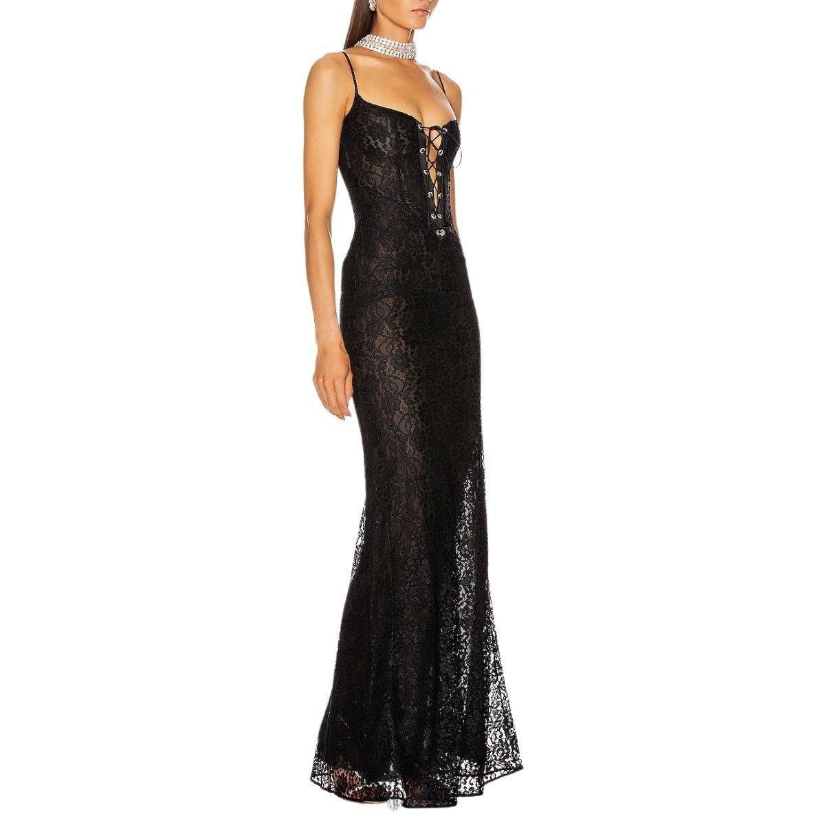 Follow us on Insta @runwaycatalog
Lace corset-panel gown
Fitted silhouette
Round neckfront
Lace-up fastening
Spaghetti straps
Composition: Silk 100%, Polyester 60%, Viscose 40%
Lining: Silk 100%
Dry Clean Only
Made in Italy