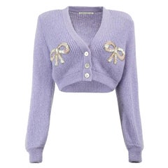 Alessandra Rich Lilac Sequinned Bow Knit Crop Cardigan Size M