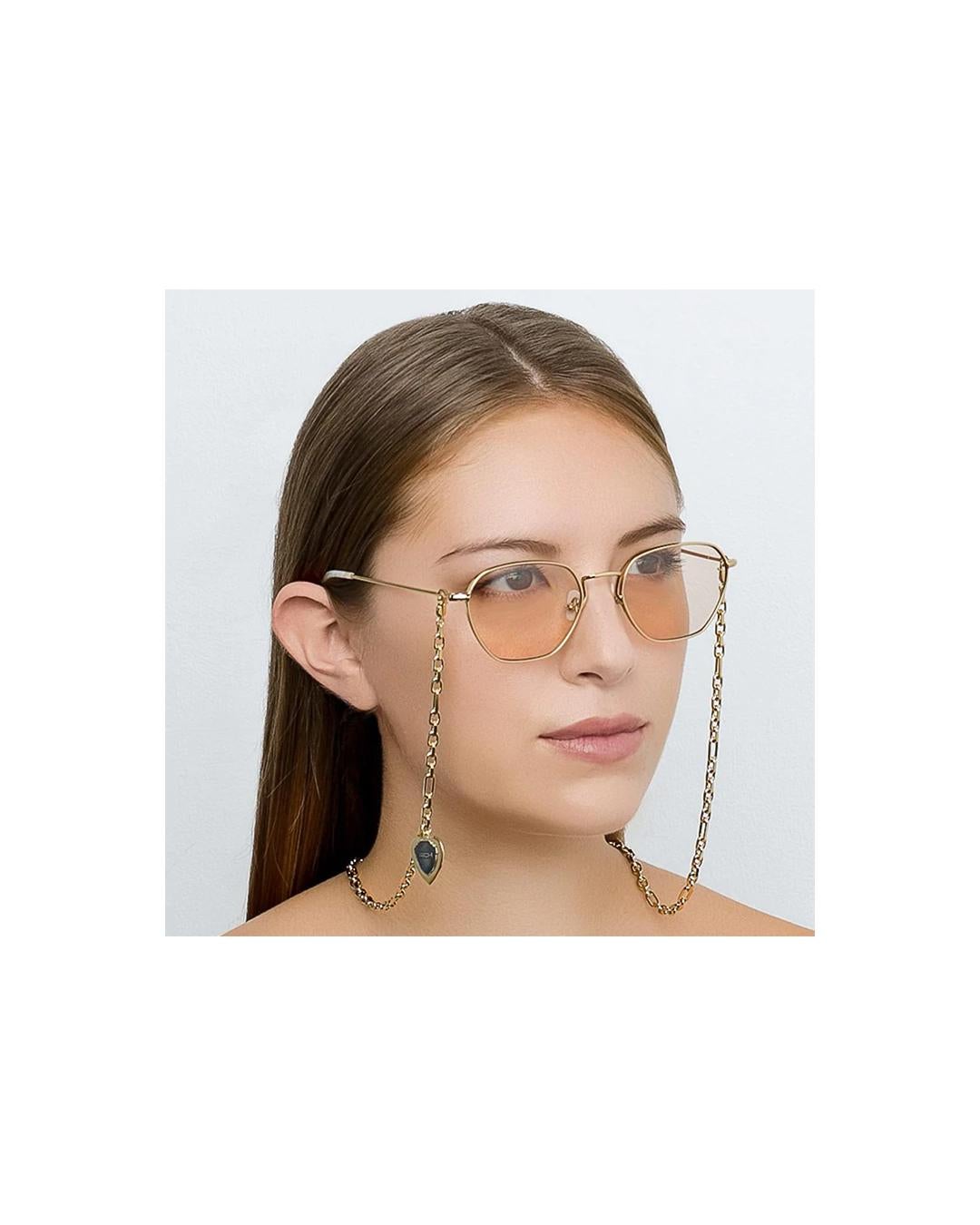 Alessandra Rich Linda Farrow 1 C2 pink rectangular heart chain gold sunglasses For Sale 2