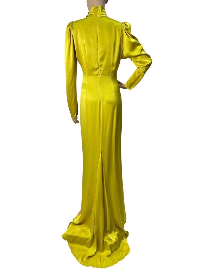 ALESSANDRA RICH Long Embellished Satin Turtleneck Dress In Yellow Sz.42 at  1stDibs