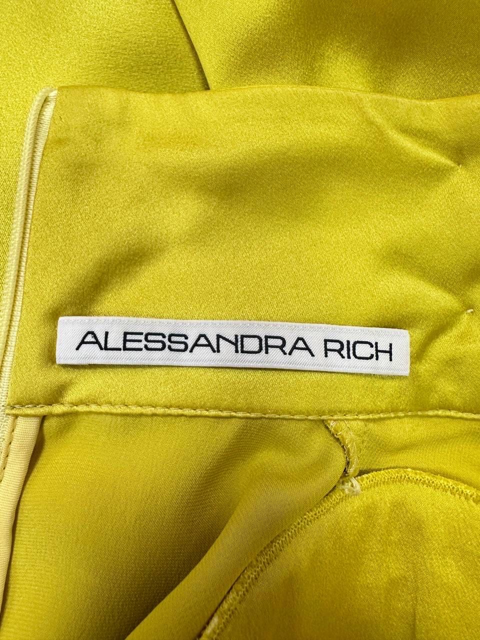 Alessandra Rich, abito lungo a collo alto in raso impreziosito, giallo, sz.42 in vendita 3