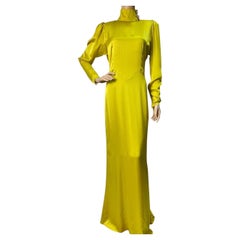 Alessandra Rich, abito lungo a collo alto in raso impreziosito, giallo, sz.42
