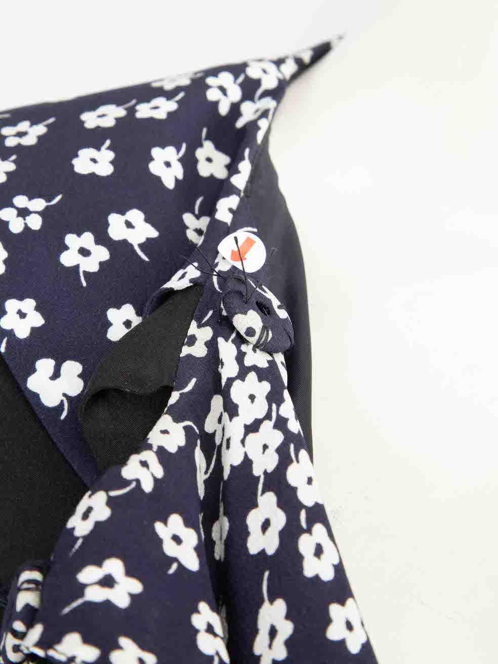 Alessandra Rich Navy Silk Floral Print Midi Dress Size S In Excellent Condition In London, GB