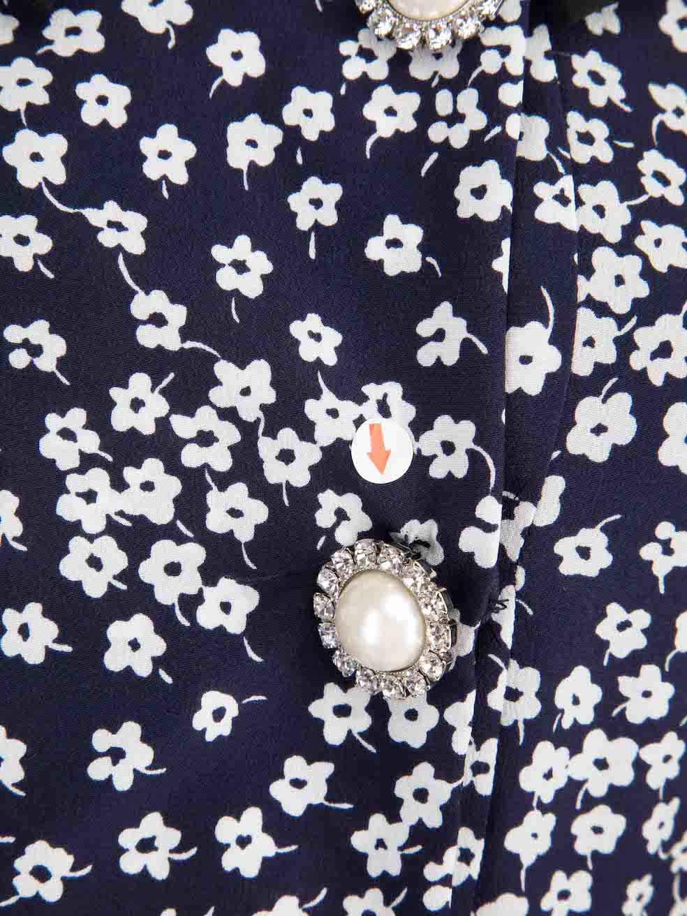 Alessandra Rich Navy Silk Floral Print Midi Dress Size S 1