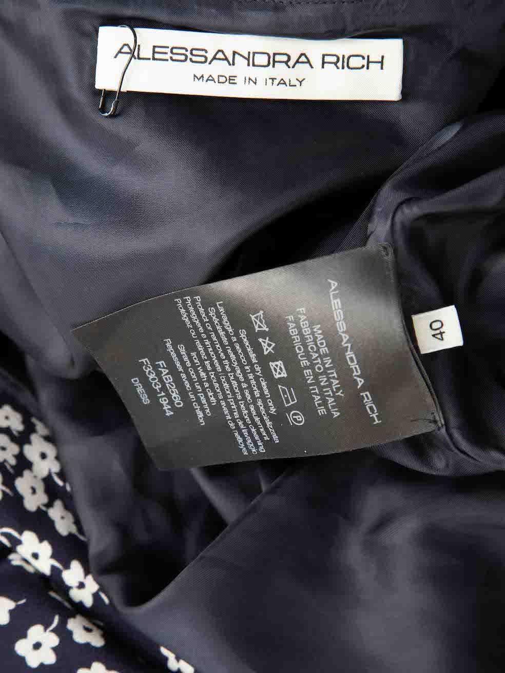 Alessandra Rich Navy Silk Floral Print Midi Dress Size S 2