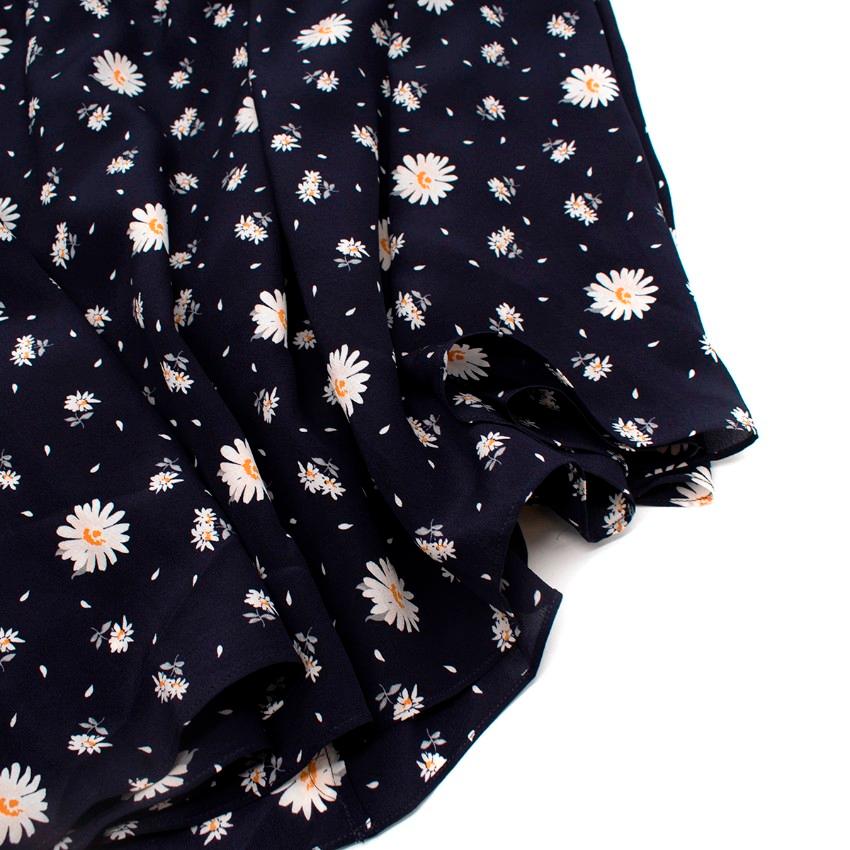 Women's Alessandra Rich Navy Silk Keyhole Neck Daisy Print Long Dress For Sale
