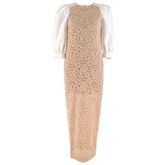 Used Alessandra Rich Nude Floral Lace Dress w/ Puff Sleeves - Size US 4
