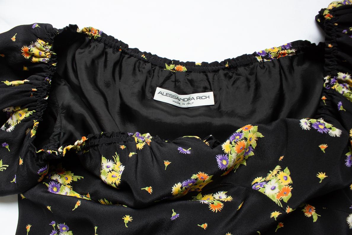 De las mujeres Alessandra Rich, maxivestido con estampado floral sin hombros en venta