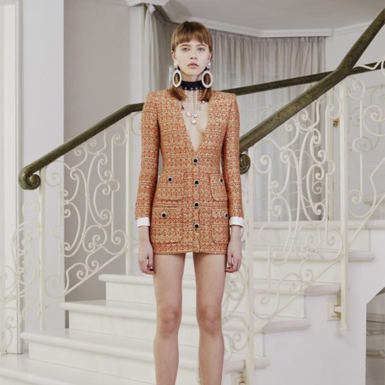 Alessandra Rich Orange & Gold Sequin Embellished Tweed Dress - Size US 6 4