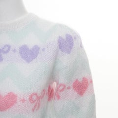 ALESSANDRA RICH Oberteil aus einer Mohair-Mischung mit Jacquard-Muster, pastellfarbenen Herzen und Schleifen, metallic, IT38 XS