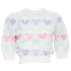 ALESSANDRA RICH Oberteil aus einer Mohair-Mischung mit Jacquard-Muster, pastellfarbenen Herzen und Schleifen, metallic, IT38 XS