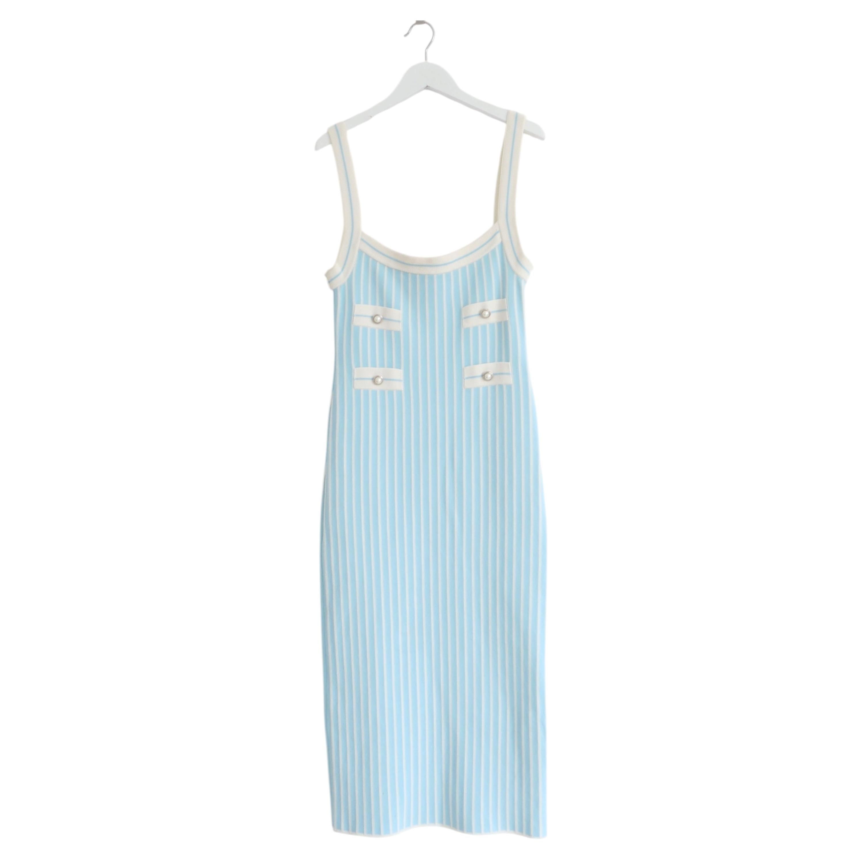 Alessandra Rich Pinstripe Knit Dress Circa 2010 Turquoise Size IT42 For Sale