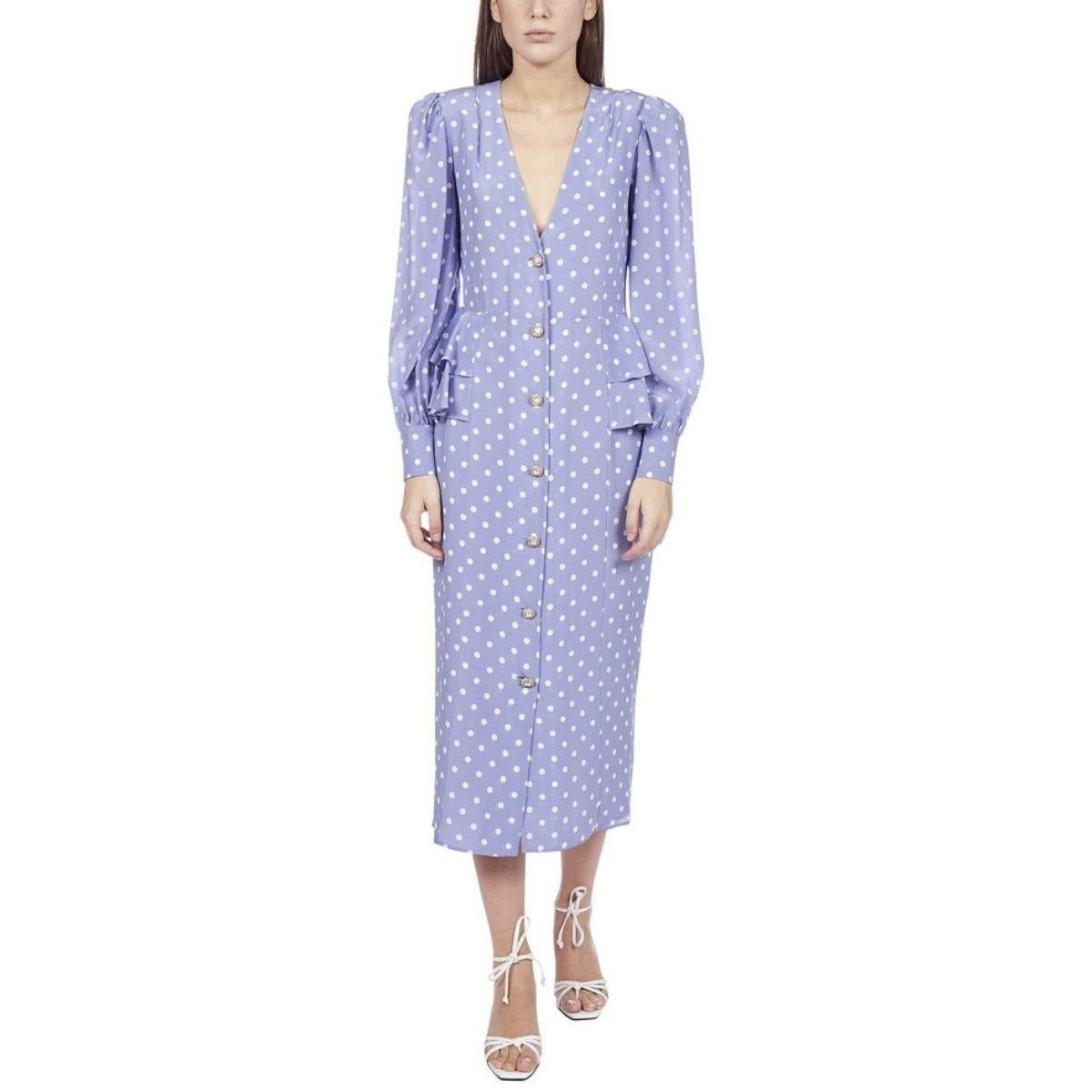 Alessandra Rich Purple Polka Dot Fitted Silk Dress IT40 US4 1