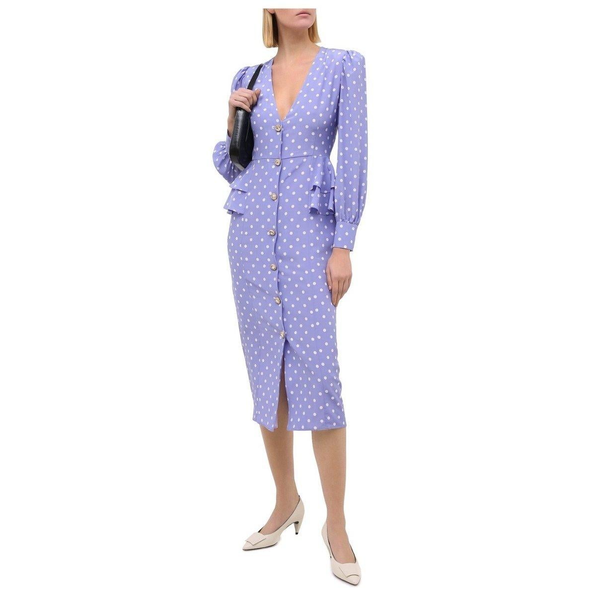 Violet Alessandra Rich Purple Polka Dot Dot Fitted Silk Dress IT46 US10 en vente
