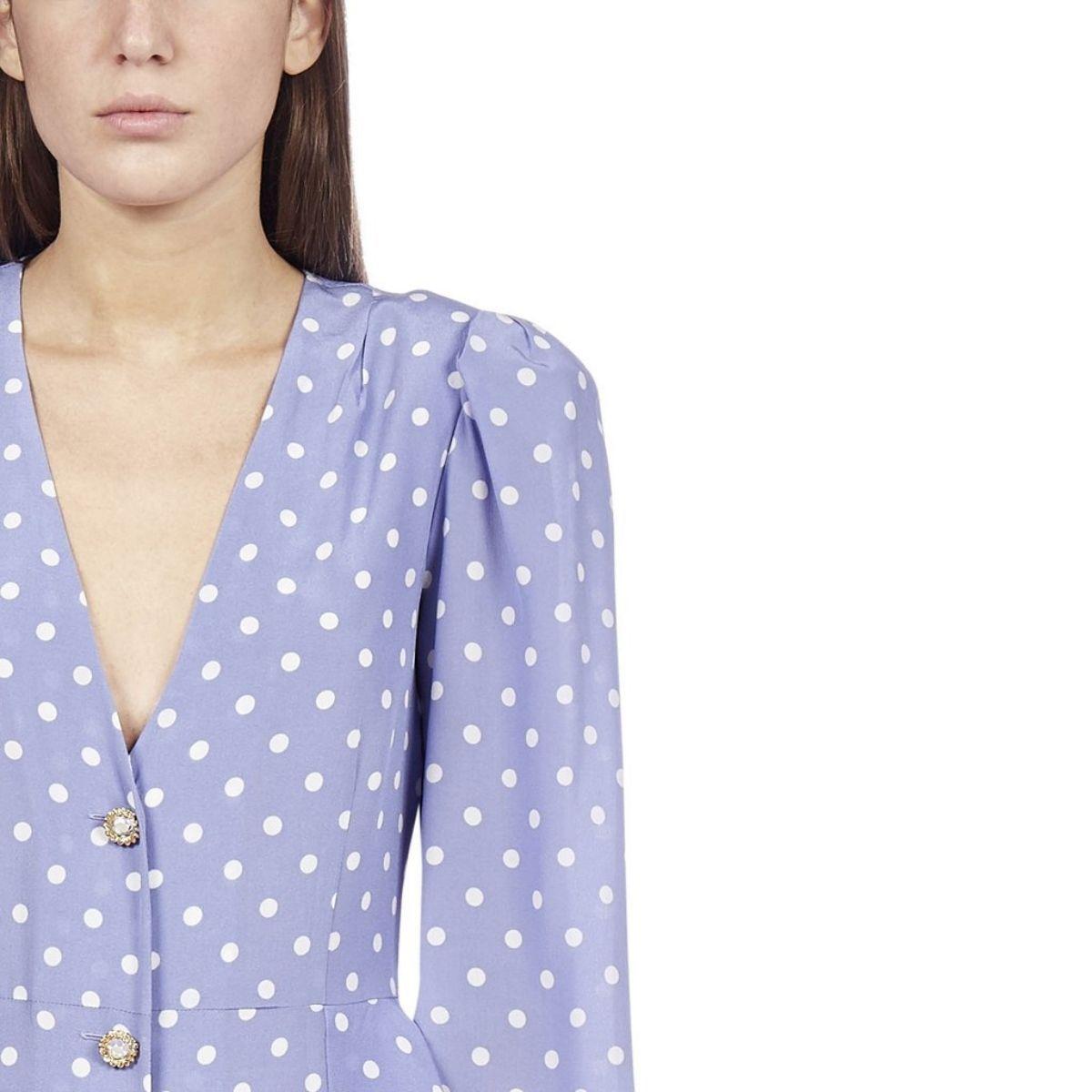 Alessandra Rich Purple Polka Dot Dot Fitted Silk Dress IT46 US10 Neuf - En vente à Brossard, QC