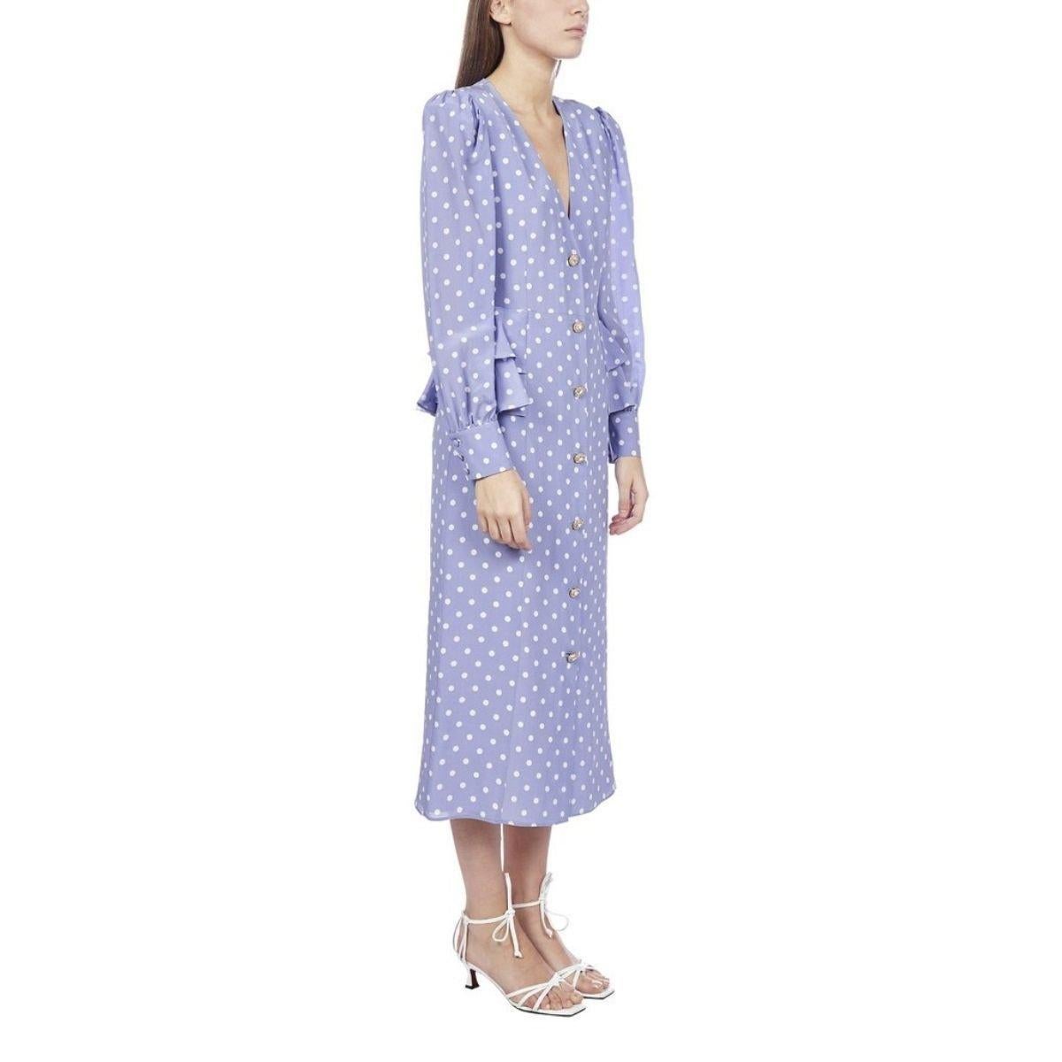 Alessandra Rich Purple Polka Dot Dot Fitted Silk Dress IT46 US10 Pour femmes en vente