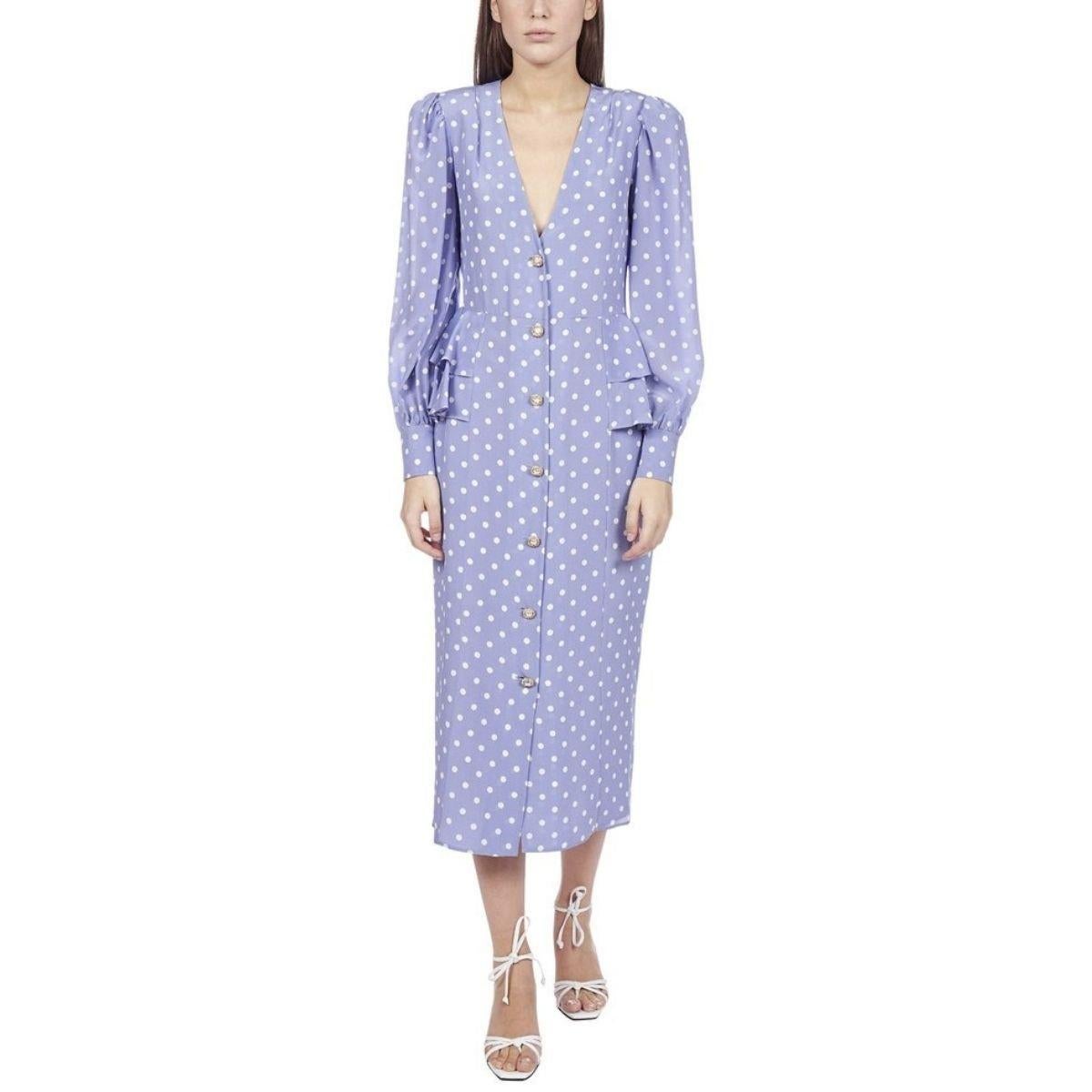 Women's Alessandra Rich Purple Polka Dot Fitted Silk Dress IT46 US10