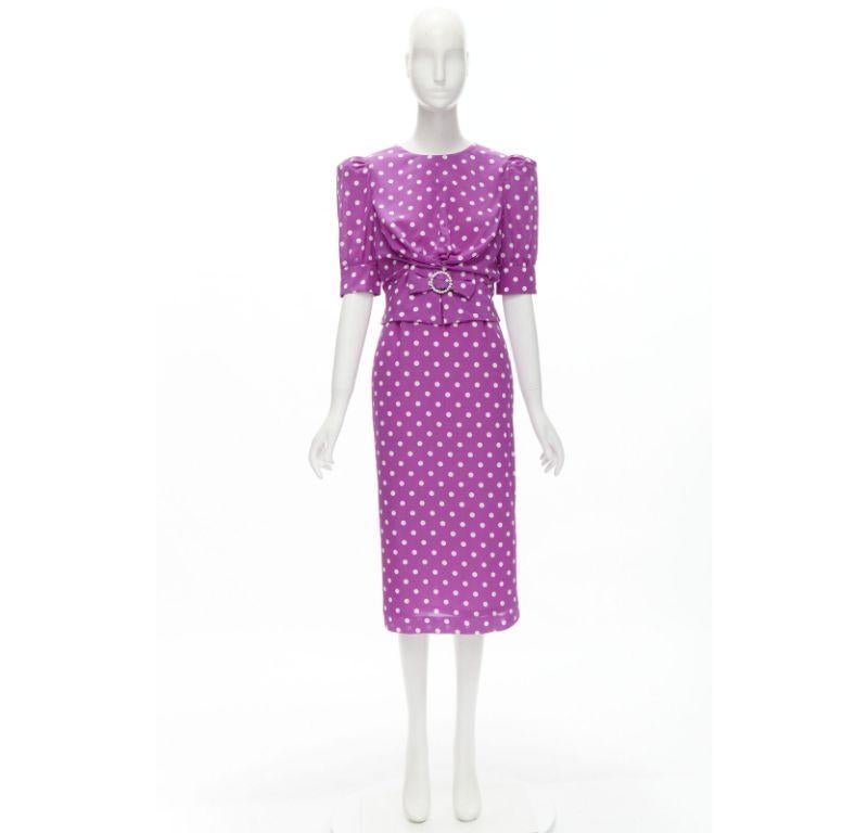 ALESSANDRA RICH purple polka dot puff sleeve crystal bow dress IT38 XS For Sale 4