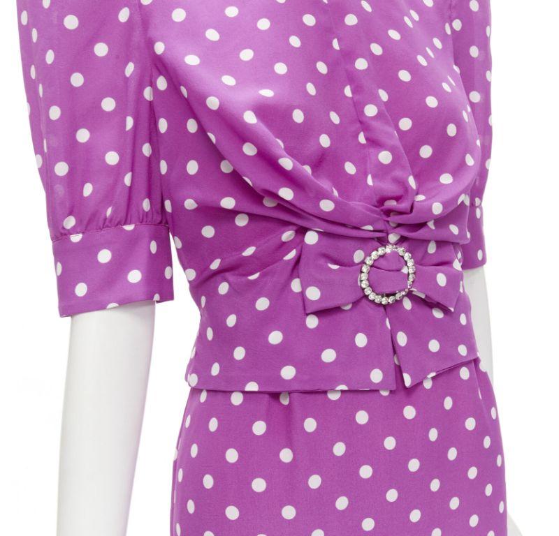 ALESSANDRA RICH purple polka dot puff sleeve crystal bow dress IT38 XS
Reference: AAWC/A00053
Brand: Alessandra Rich
Material: 100% Silk
Color: Purple, White
Pattern: Polka Dot
Closure: Zip
Extra Details: Puff princess sleeves. Rounded crystal
