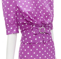 ALESSANDRA RICH purple polka dot puff sleeve crystal bow dress IT38 XS