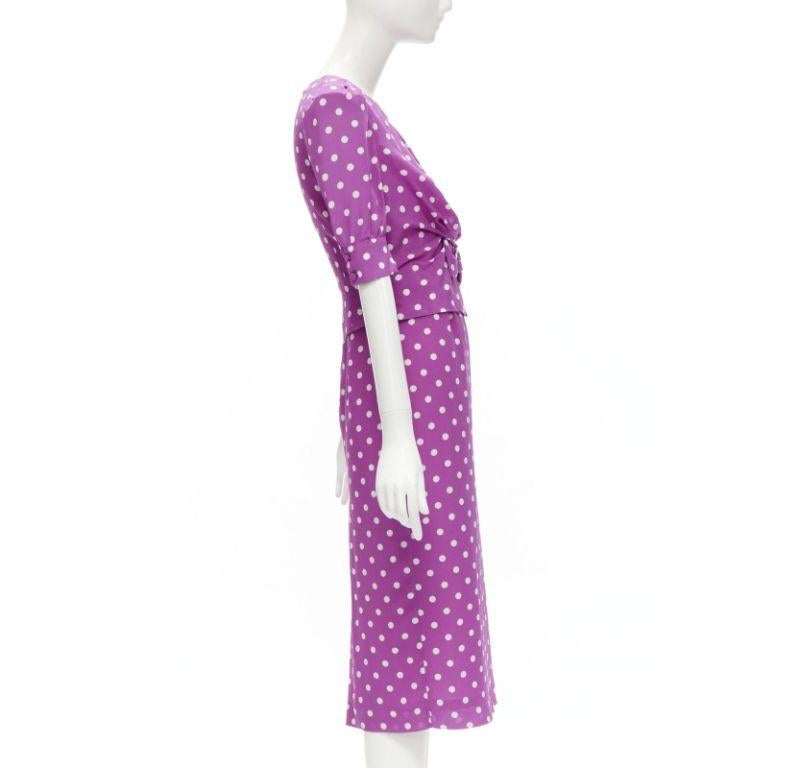 Purple ALESSANDRA RICH purple polka dot puff sleeve crystal bow dress IT38 XS For Sale