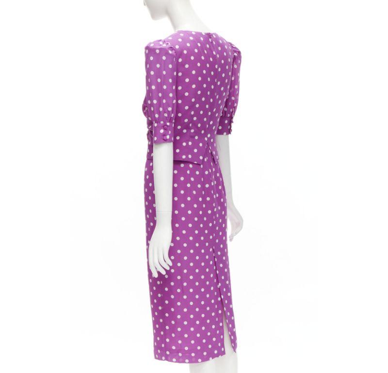 ALESSANDRA RICH - Robe à manches bouffantes à pois et nœud en cristal, violette, taille IT 38 XS en vente 1
