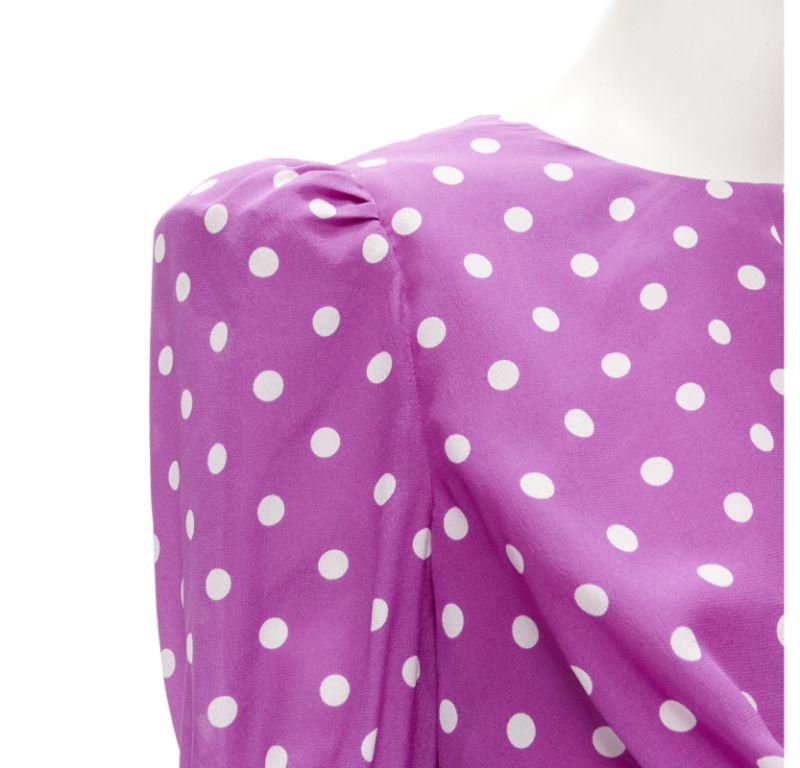 ALESSANDRA RICH purple polka dot puff sleeve crystal bow dress IT38 XS For Sale 1