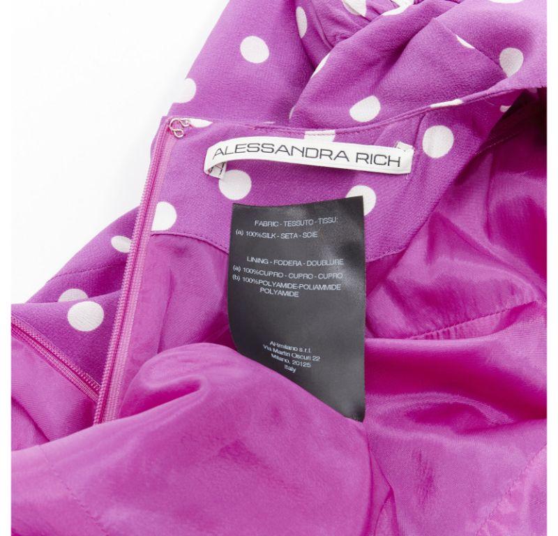 ALESSANDRA RICH - Robe à manches bouffantes à pois et nœud en cristal, violette, taille IT 38 XS en vente 4