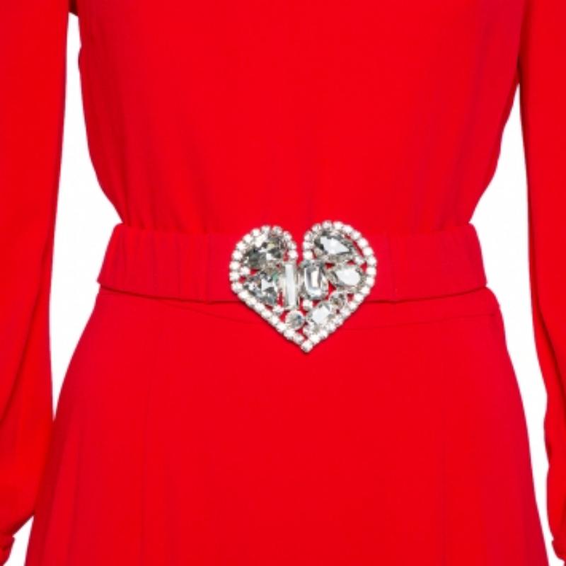 Alessandra Rich Red Crepe Embellished Button Belted Gown M For Sale 6