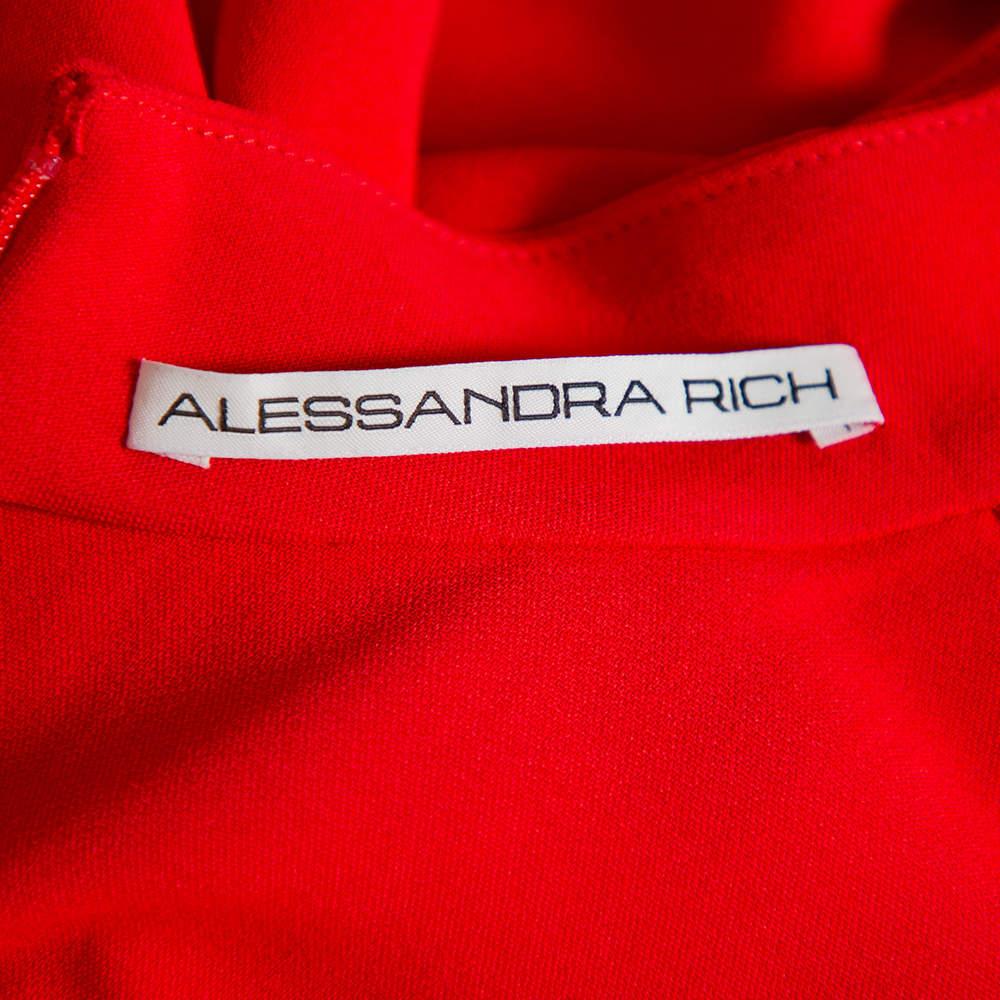 Alessandra Rich - Robe ceinturée en crêpe rouge ornée de boutons, taille M Pour femmes en vente