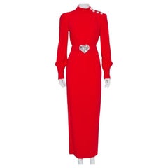 Alessandra Rich Red Crepe Embellished Button Belted Gown M