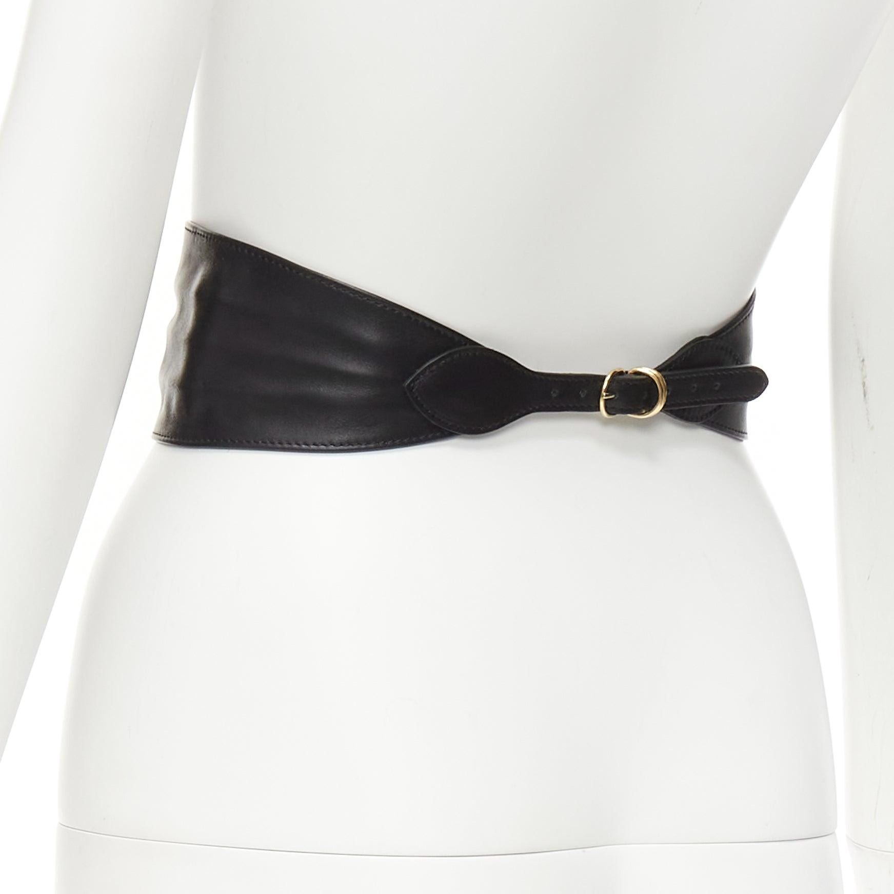 ALESSANDRA RICH ceinture en cuir noir avec boucle ovale et chaîne en cristal doré S en vente 2