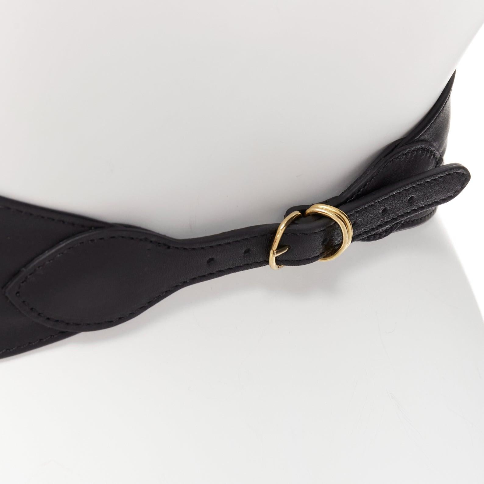 ALESSANDRA RICH ceinture en cuir noir avec boucle ovale et chaîne en cristal doré S en vente 3