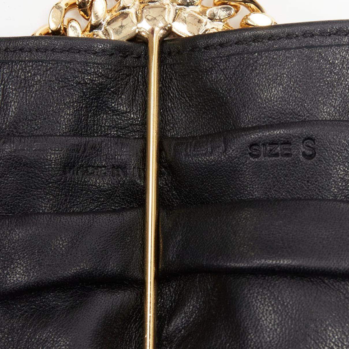 ALESSANDRA RICH rhinestone crystal gold chain oval buckle black leather belt S For Sale 3