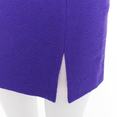 ALESSANDRA RICH royal purple virgin wool boucle front slit mini skirt IT38 XS